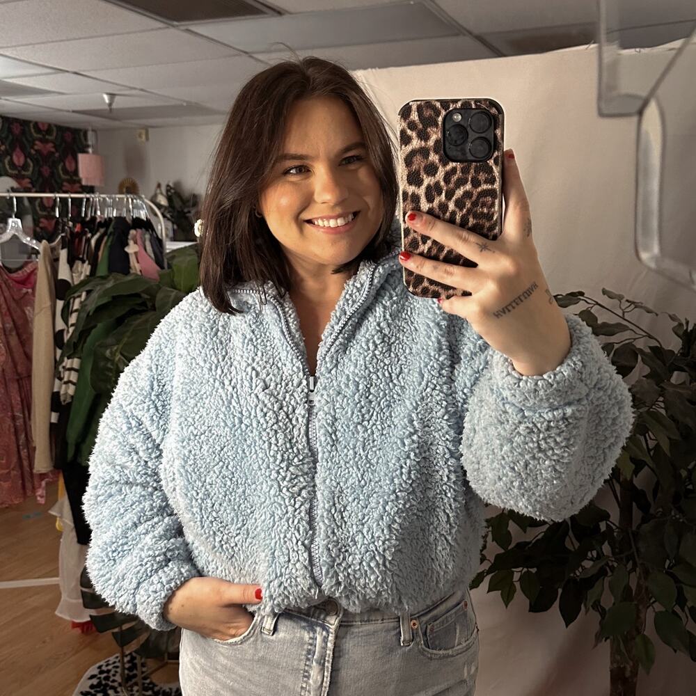 Urban Outfitters Sherpa Cropped Jacket Light Blue Size XS